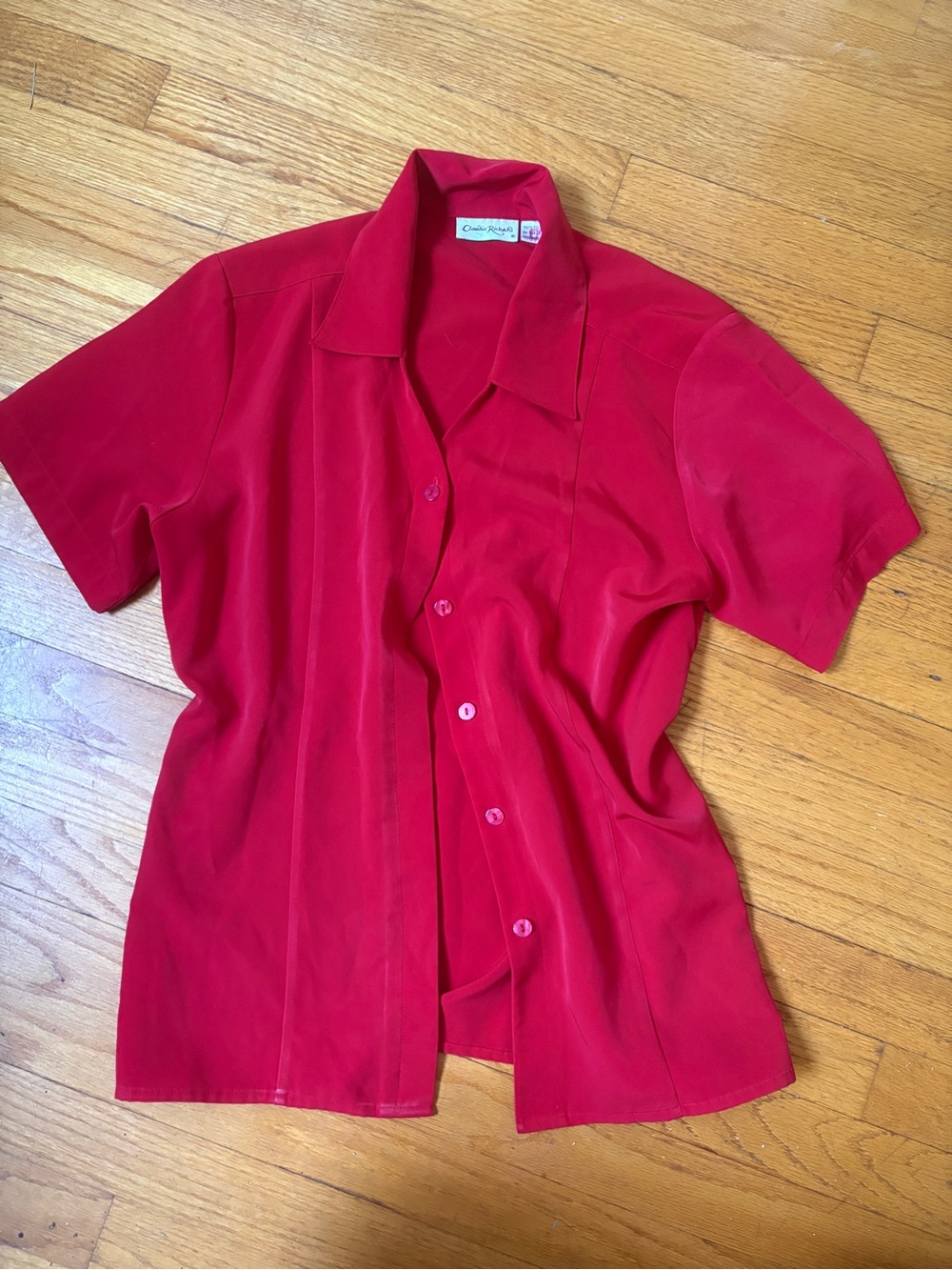 Claudia Richard Classic Red Oversized Short-Sleeve Button-Up Shirt